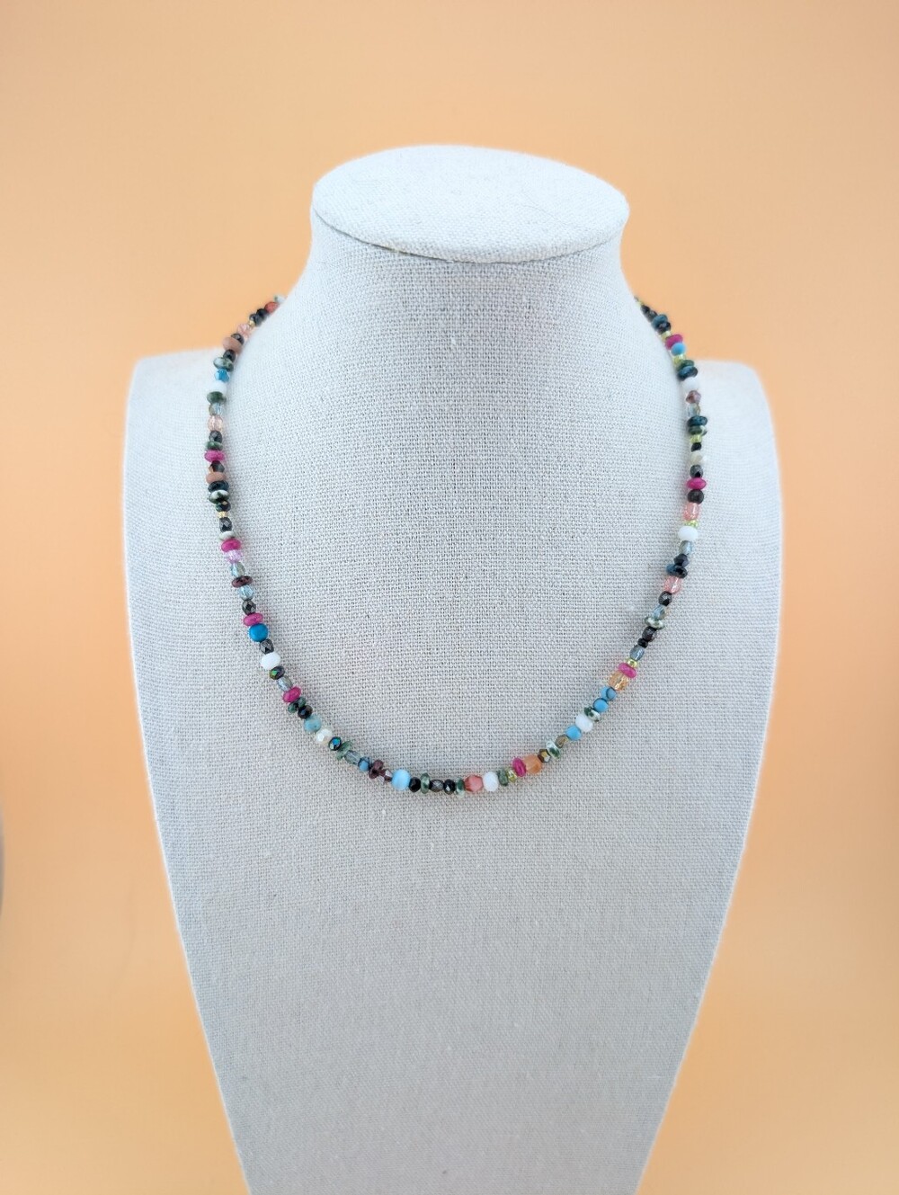 NWT Rainbow Gemstone Beaded Necklace Multicolor Crystal Choker Boho